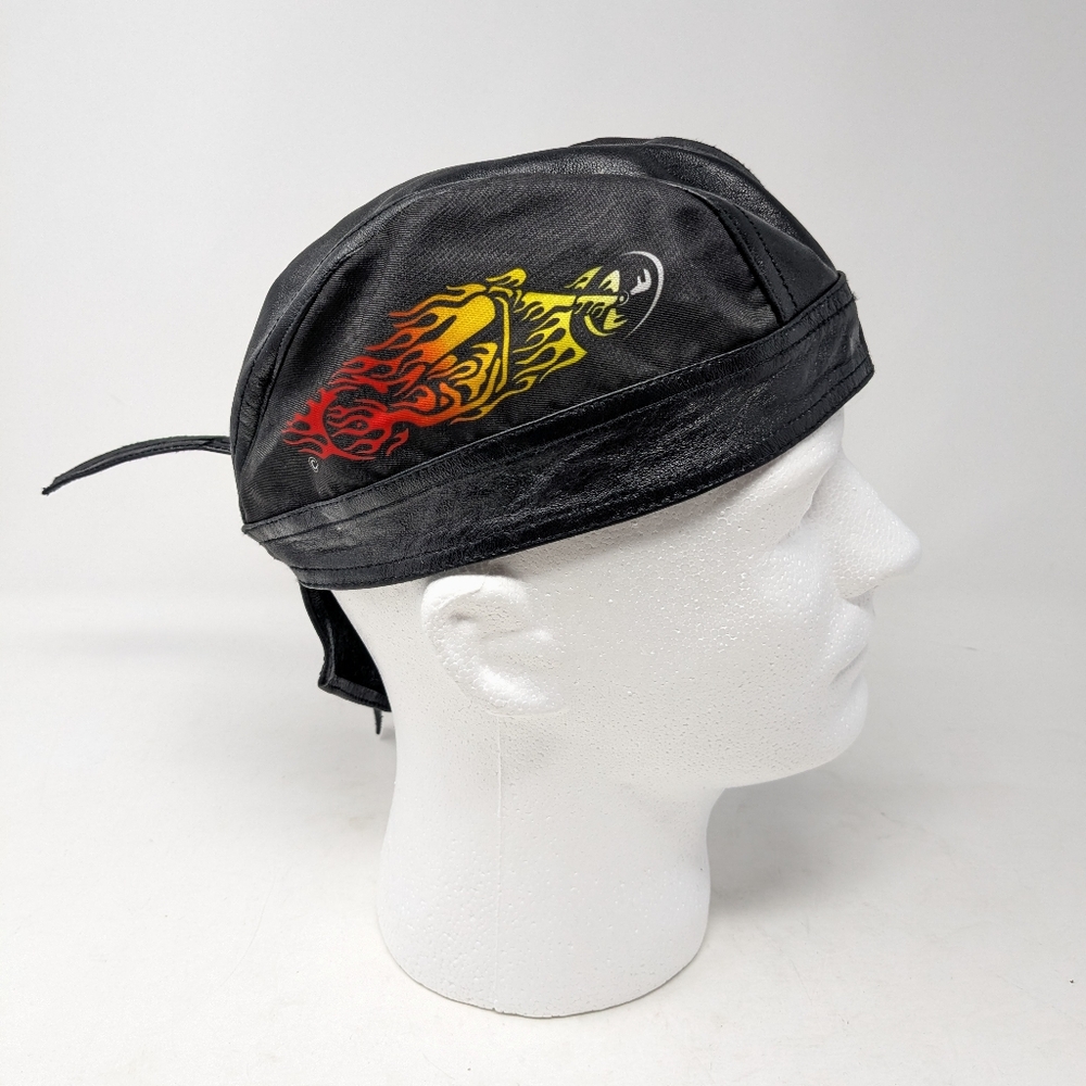 Capsmith Motorcycle Leather/ Poly Durag Doo Rag Cap Biker Sweatband Black Flames